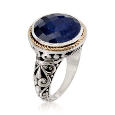 Balinese 15.00 Carat Sapphire Ring in 14kt Yellow Gold and Sterling Silver &mdash; Alt Image 3
