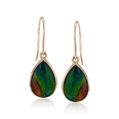 Multicolored Ammolite Drop Earrings in 14kt Yellow Gold &mdash; Alt Image 1