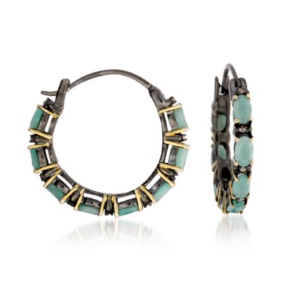 3.80 ct. t.w. Emerald Hoop Earrings With Diamonds In Two-Tone &mdash; Alt Image 1