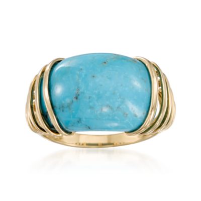 Oval Turquoise Dome Ring in 14kt Yellow Gold &mdash; Alt Image 1