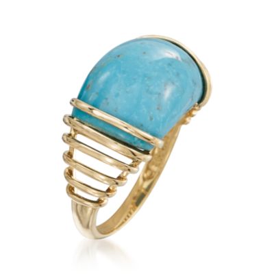 Oval Turquoise Dome Ring in 14kt Yellow Gold &mdash; Alt Image 3