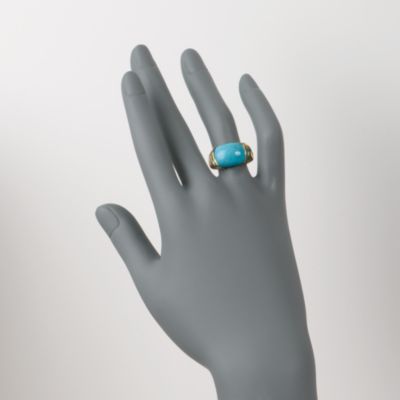 Oval Turquoise Dome Ring in 14kt Yellow Gold &mdash; Alt Image 2