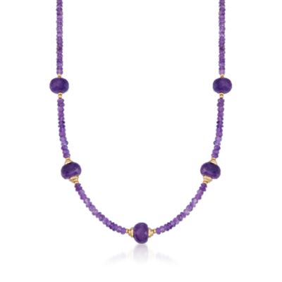 100.00 ct. t.w. Amethyst Bead Station Necklace With 14kt Yellow Gold &mdash; Alt Image 1
