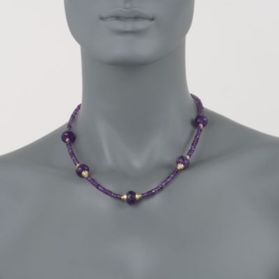 100.00 ct. t.w. Amethyst Bead Station Necklace With 14kt Yellow Gold &mdash; Alt Image 2