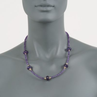100.00 ct. t.w. Amethyst Bead Station Necklace With 14kt Yellow Gold &mdash; Alt Image 3