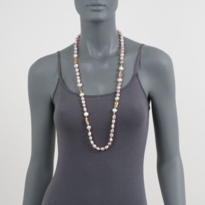 Long Pink and White Baroque  Pearl Necklace in 14kt Yellow Gold. 36" &mdash; Alt Image 3