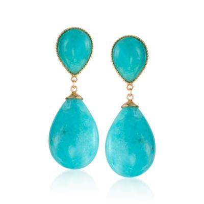 Amazonite Drop Earrings in 14kt Yellow Gold &mdash; Alt Image 1