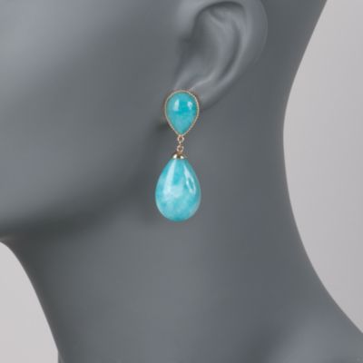 Amazonite Drop Earrings in 14kt Yellow Gold &mdash; Alt Image 2