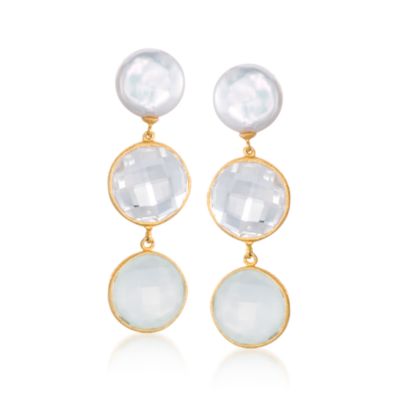 10mm Coin Pearl and Gemstone Drop Earrings In Vermeil &mdash; Alt Image 1