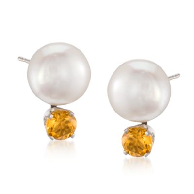 10-10.5mm Pearl and .70 ct. t.w. Citrine Earrings In Sterling Silver &mdash; Alt Image 1