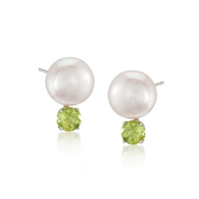 10-10.5mm Pearl and .90 ct. t.w. Peridot Earrings in Sterling Silver &mdash; Alt Image 1