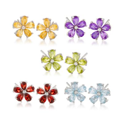 10.35 ct. t.w. Gemstone Flower Earring Set in Sterling Silve &mdash; Alt Image 1