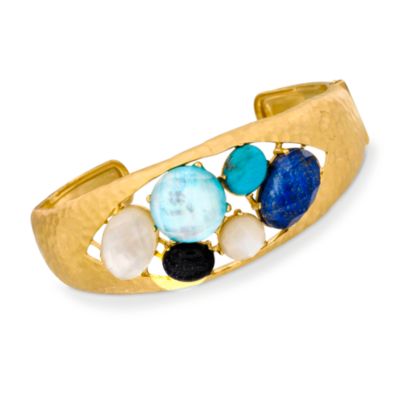 Multi-Gem Doublet Cuff Bracelet in Vermeil. 8" &mdash; Alt Image 1