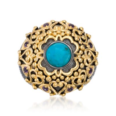 Turquoise Dome Ring With Amethysts in Two-Tone &mdash; Alt Image 1