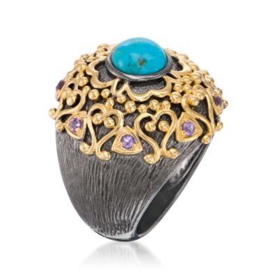 Turquoise Dome Ring With Amethysts in Two-Tone &mdash; Alt Image 3
