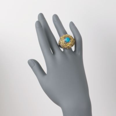 Turquoise Dome Ring With Amethysts in Two-Tone &mdash; Alt Image 2