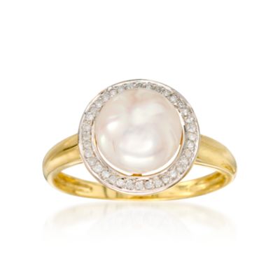 9.5-10mm Cultured Pearl and .10 ct. t.w. Diamond Ring in 14kt Yellow Gold &mdash; Alt Image 1