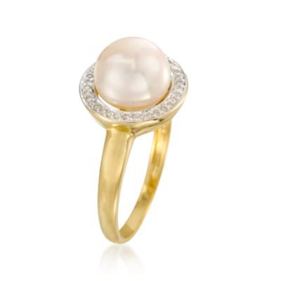 9.5-10mm Cultured Pearl and .10 ct. t.w. Diamond Ring in 14kt Yellow Gold &mdash; Alt Image 3