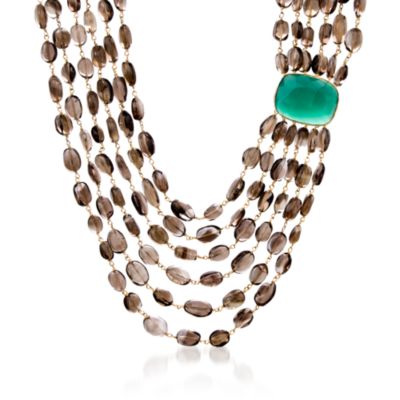 459.00 ct. t.w. Smoky Quartz Bead and Green Agate Necklace In Vermeil &mdash; Alt Image 1