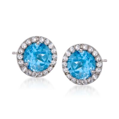 5.00 ct. t.w. Blue Topaz and .65 ct. t.w. White Topaz Stud Earrings in Sterling Silver &mdash; Alt Image 1