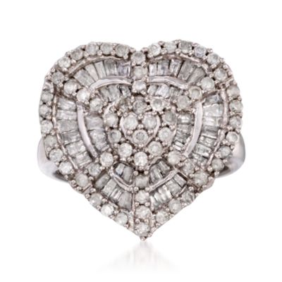 1.45 ct. t.w. Round and Baguette Diamond Heart Ring In Sterling Silver. Size 5 &mdash; Alt Image 1