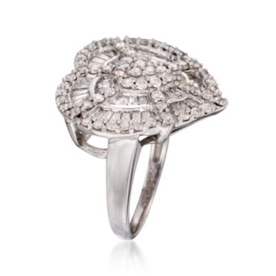 1.45 ct. t.w. Round and Baguette Diamond Heart Ring In Sterling Silver. Size 5 &mdash; Alt Image 3