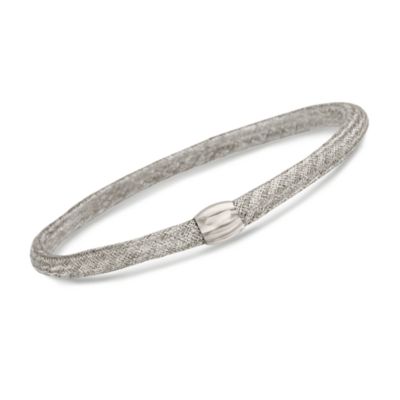 Italian 14kt White Gold Mesh Bangle Bracelet. 8" &mdash; Alt Image 1