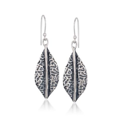 Textured Leaf Earrings in Sterling Silver &mdash; Alt Image 1