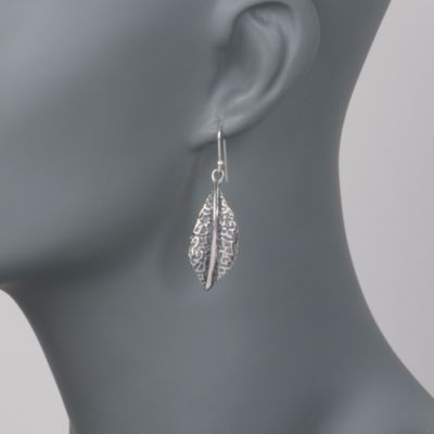 Textured Leaf Earrings in Sterling Silver &mdash; Alt Image 2