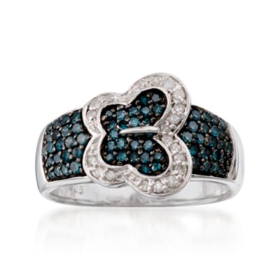 .45 ct. t.w. Blue and White Diamond Butterfly Buckle Ring In Sterling Silver &mdash; Alt Image 1