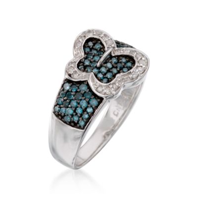 .45 ct. t.w. Blue and White Diamond Butterfly Buckle Ring In Sterling Silver &mdash; Alt Image 3