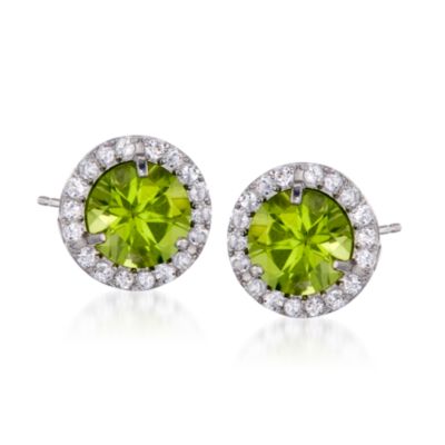 4.50 ct. t.w. Peridot and .65 ct. t.w. White Topaz Stud Earrings in Sterling Silver &mdash; Alt Image 1