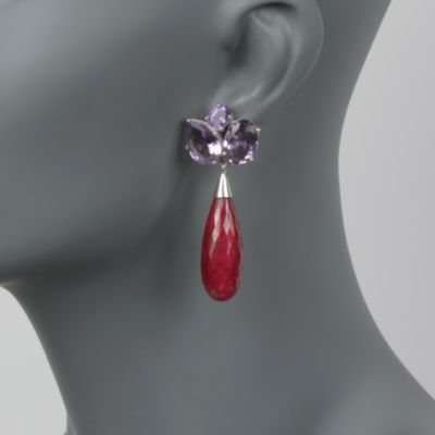 90.00 ct. t.w. Ruby Teardrop Earrings With 22.00 ct. t.w. Amethyst In Sterling Silver &mdash; Alt Image 2