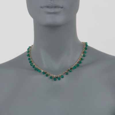 Green Onyx and Multicolored Tourmaline Bead Necklace In 14kt Yellow Gold. 17" &mdash; Alt Image 2