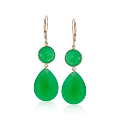 Green Jade Double Drop Earrings in 14kt Yellow Gold &mdash; Alt Image 1