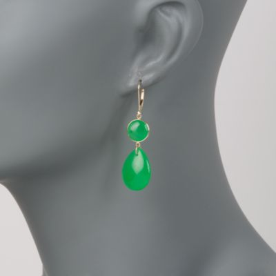 Green Jade Double Drop Earrings in 14kt Yellow Gold &mdash; Alt Image 2