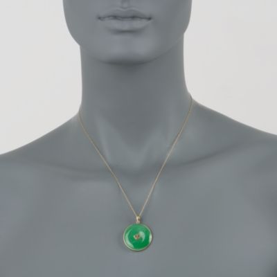 Green Jade 'Good Luck' Pendant Necklace in 14kt Yellow Gold. 18" &mdash; Alt Image 2