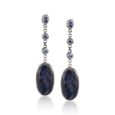14.65 ct. t.w. Sapphire and .85 ct. t.w. Tanzanite Drop Earrings in Sterling Silver &mdash; Alt Image 1