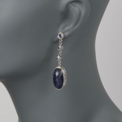 14.65 ct. t.w. Sapphire and .85 ct. t.w. Tanzanite Drop Earrings in Sterling Silver &mdash; Alt Image 2