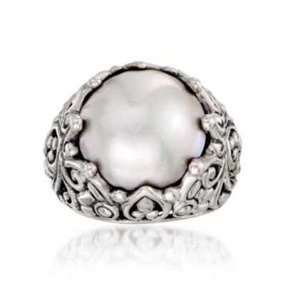 15mm Cultured Mabe Pearl Ring in Sterling Silver &mdash; Alt Image 1