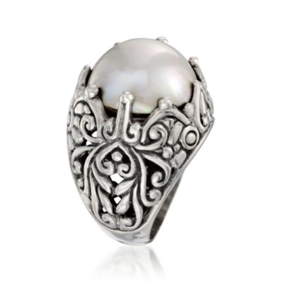 15mm Cultured Mabe Pearl Ring in Sterling Silver &mdash; Alt Image 3
