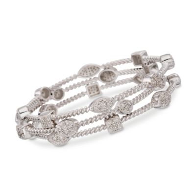 Set of Three .90 ct. t.w. Diamond Station Bangle Bracelets in Sterling Silver &mdash; Alt Image 1