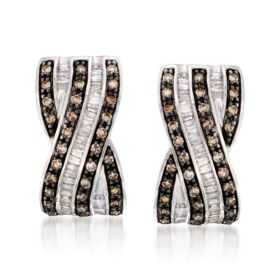 .45 ct. t.w. Brown and White Diamond Crisscross Earrings In Sterling Silver &mdash; Alt Image 1