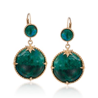 Green Chrysocolla Earrings In 14kt Yellow Gold &mdash; Alt Image 1