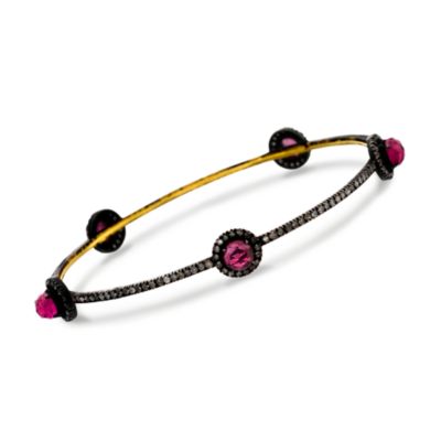 5.50 ct. t.w. Pink Tourmaline and 2.25 ct. t.w. Natural Diamond Station Bangle In Two-Tone &mdash; Alt Image 1