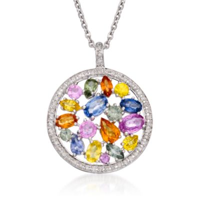 4.65 ct. t.w. Multicolored Sapphire and .25 ct. t.w. Diamond Drop Necklace In Sterling Silver &mdash; Alt Image 1