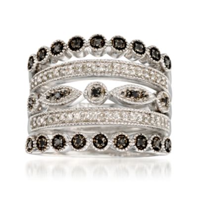 .30 ct. t.w. Black and White Diamond Set of Five Stacking Rings In Sterling Silver &mdash; Alt Image 1