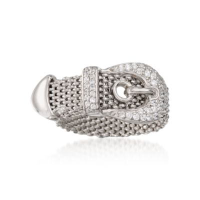 Italian Sterling Silver .45 ct. t.w. CZ Buckle Ring. Size 6 &mdash; Alt Image 1