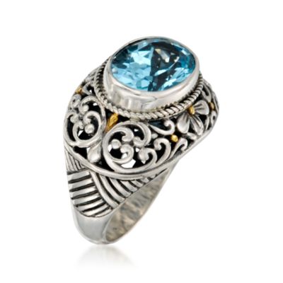 Balinese 7.00 Carat Blue Topaz Ring in Sterling Silver &mdash; Alt Image 3
