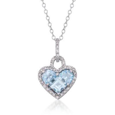 1.80 ct. t.w. Aquamarine and .20 ct. t.w. Diamond Heart Pendant Necklace in Sterling Silver. 18" &mdash; Alt Image 1